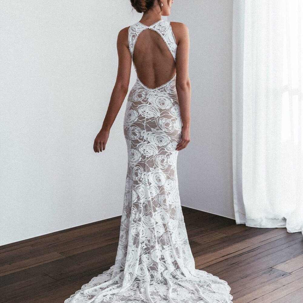 Grace Loves Lace Alexandra Rose in ivory with Chai lining size small